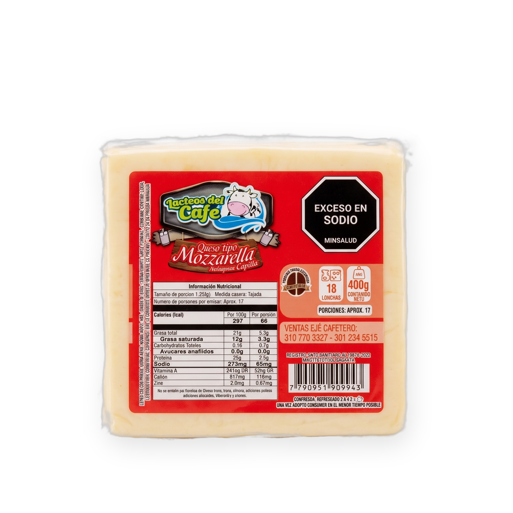 Queso tipo Mozzarella Lonchita x18 · Lácteos del Café